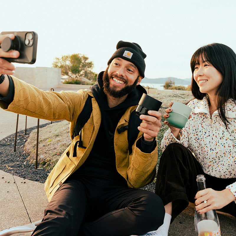 8oz-rise-lowball-tumbler-t1 8oz_rise_lowball_black_iceberg_couple_selfie_city_square.jpg